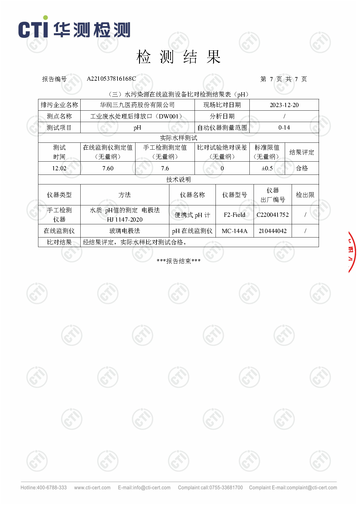win必赢总部2023年4季度废水在线监测设备比对检测汇报_Page21