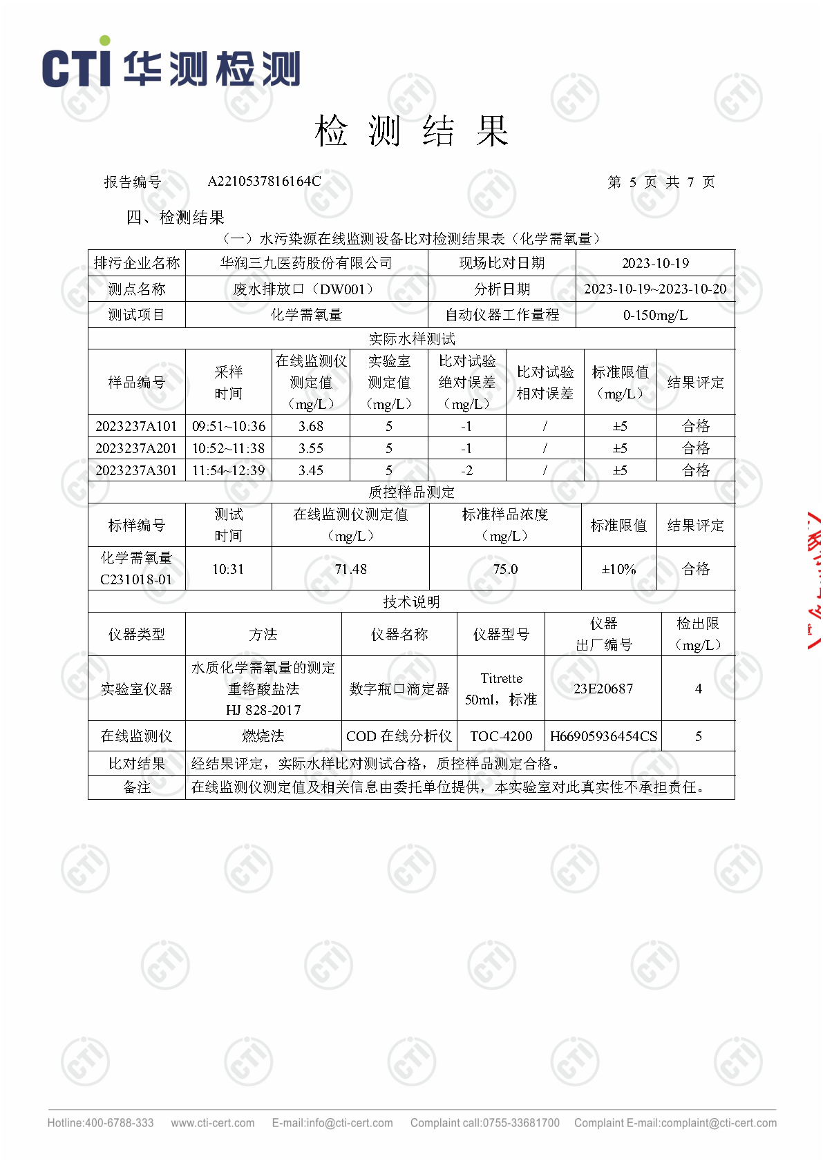 win必赢总部2023年4季度废水在线监测设备比对检测汇报_Page5