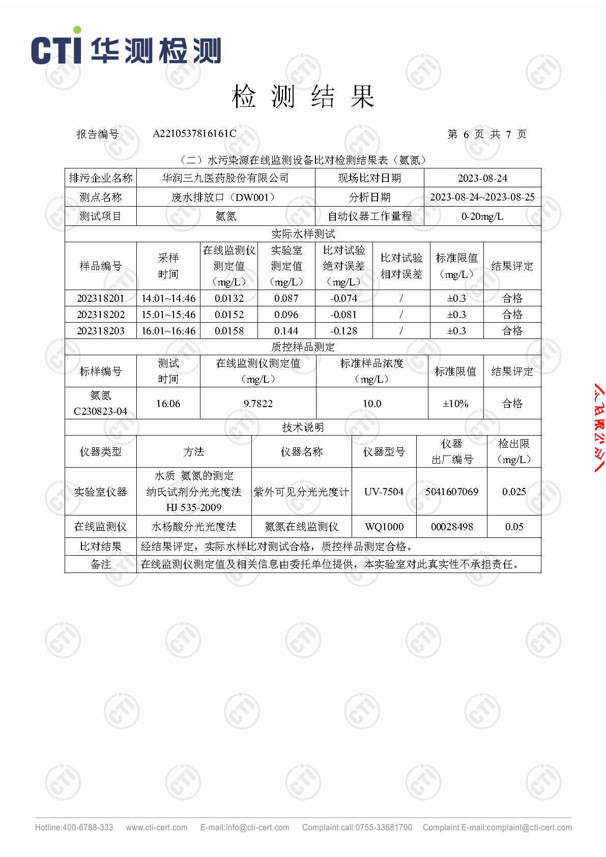 win必赢总部2023年3季度废水在线监测设备比对检测汇报_Page13